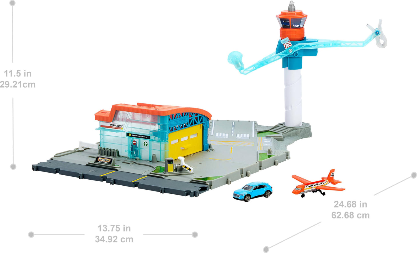 Matchbox Toy Car Playset, Takeoff Adventure Airport Set with Die-Cast Audi in 1:64 Scale, Plastic Plane, Take-Off & Landing Feature & Storage