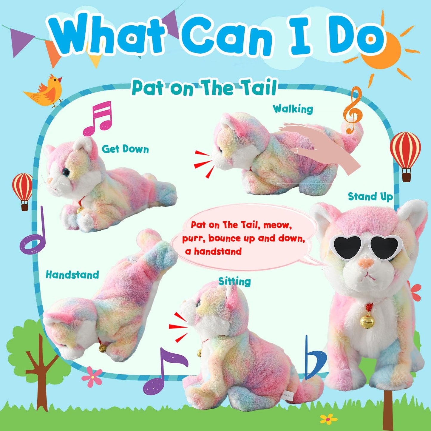 Colorful Plush Robot Cat Stuffed Animal Interactive Cat Robot Toy, Robotic Cat Barking Meow Kitten Touch Control, Animated Kitty Cat Pet, Robot Kitty