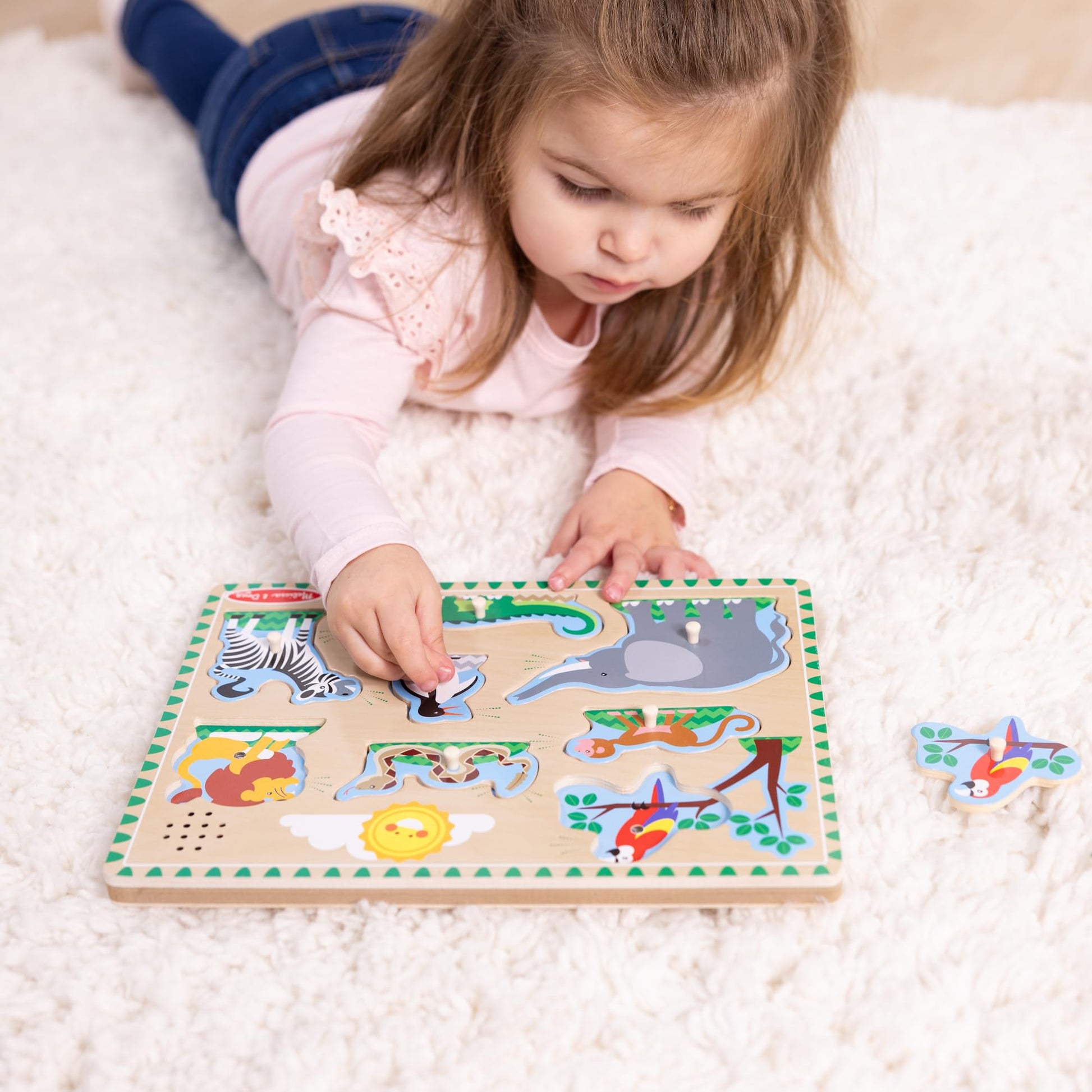 Melissa & Doug Zoo Animals Sound Puzzle - 8-Piece Wooden Peg Puzzle with Light-Activated Sounds, Music Learning Toy for Toddlers and Preschoolers Ages