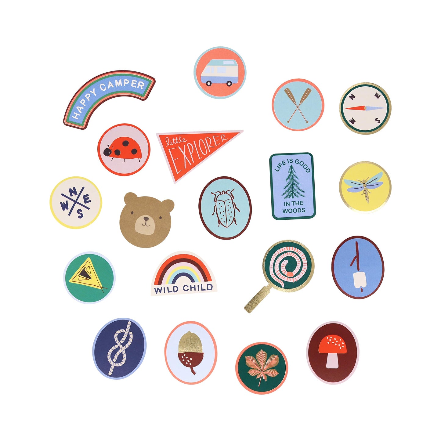 Meri Meri Outdoor Adventures Stickers (Pack of 25), Camping and Birthday Party Favors, Decorative Stickers, Matchbox-Style Box, Easy Peel Back, Ages