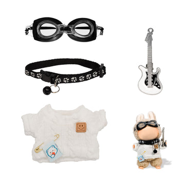 Satakara Doll Clothes Set for 17cm (6.7Inch) Dolls - 4-Piece White Outfit with Guitar, Glasses & Necklace, Stylish Clothes for Display