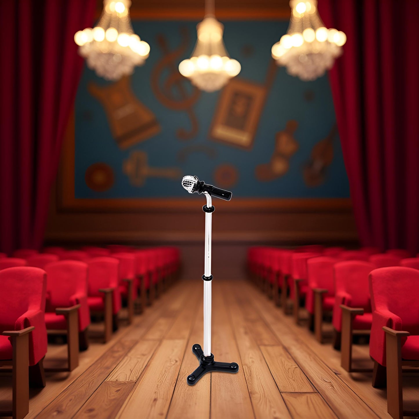 Black Dollhouse Decoration Accessories, 1:12 Dollhouse Miniature Scene Model Microphone with Stand Play Toy, Decortion, Dollhouse Furniture, Doll's