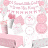 Pink Bow Baby Shower Decorations for Girl - Bow Party Tableware Include Plates,Napkins,Banner A Sweet Little Girl is on Her Way Decorations