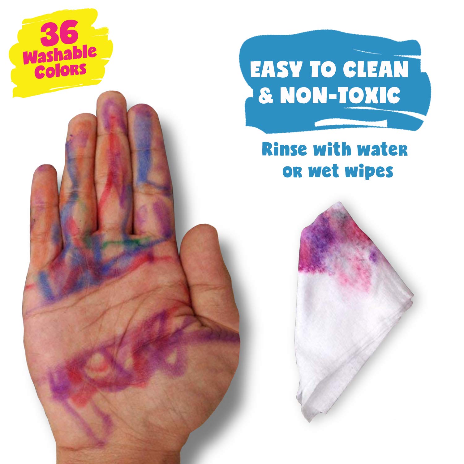 DOODLE HOG Washable Crayons 36 Colors, Kids and Toddler Crayons, Watercolor, Non Toxic, 3 in 1, for Kids Ages 4-8