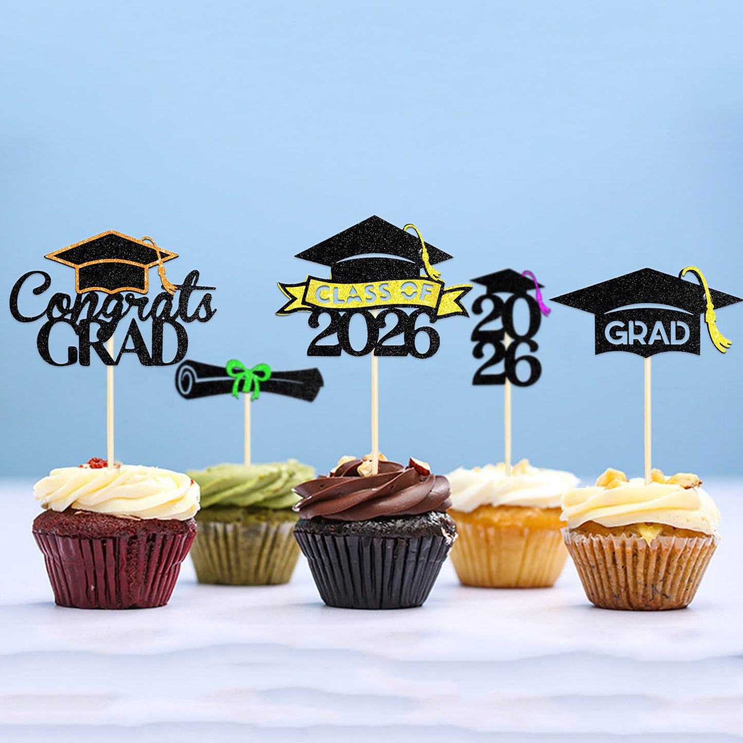 Chewarelly Pre Assemble 2026 Graduation Cupcake Toppers Set, 24 Pack