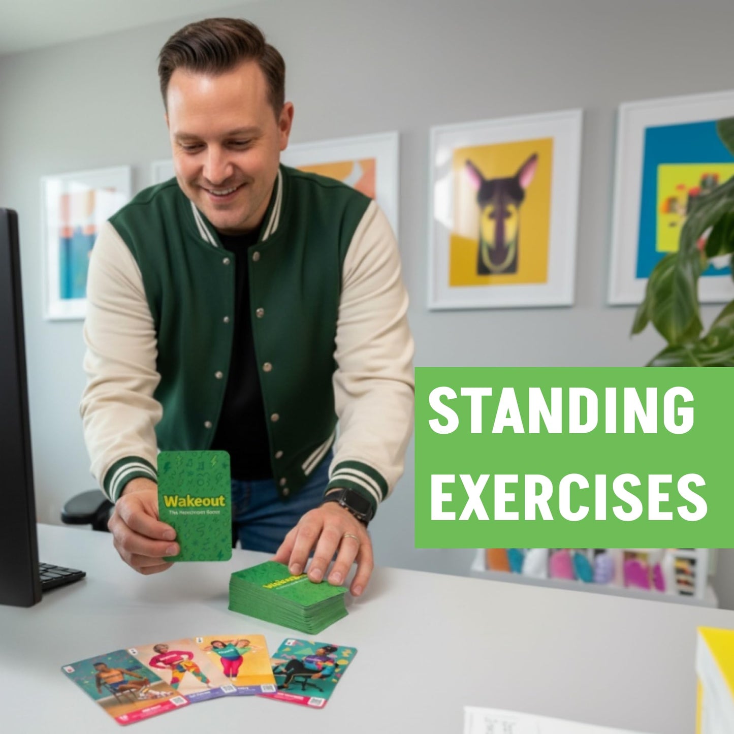 Wakeout Desk Exercise Cards, 52 Workout Cards for Office & Work Breaks, Seated & Standing Fitness Deck for Adults, Exercise Card Game for Sedentary