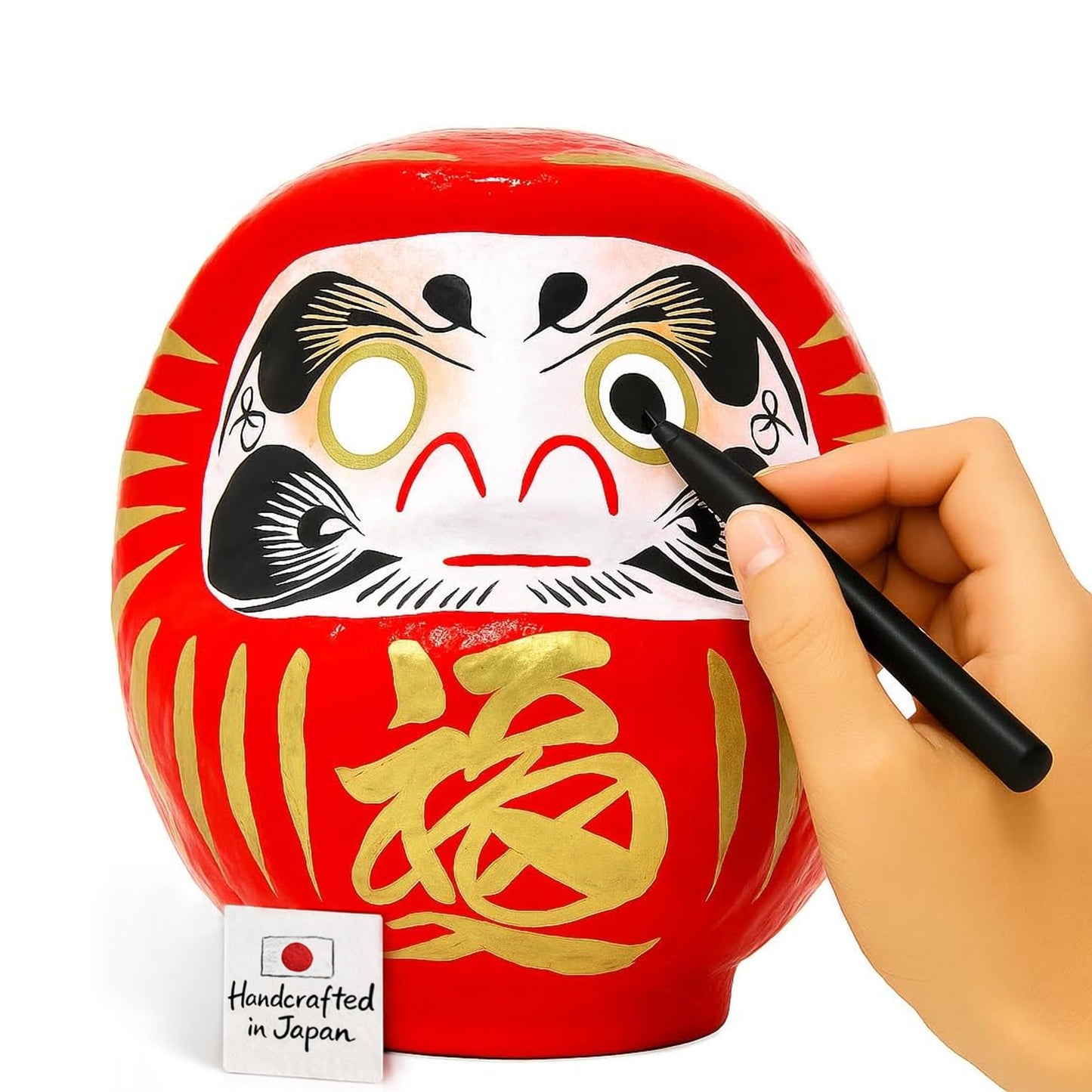 Japanese Daruma Doll Handmade in Japan - Authentic Red 4.7 inch Traditional Takasaki Good Luck Goal Setting Doll for Success, Motivation & Zen Decor