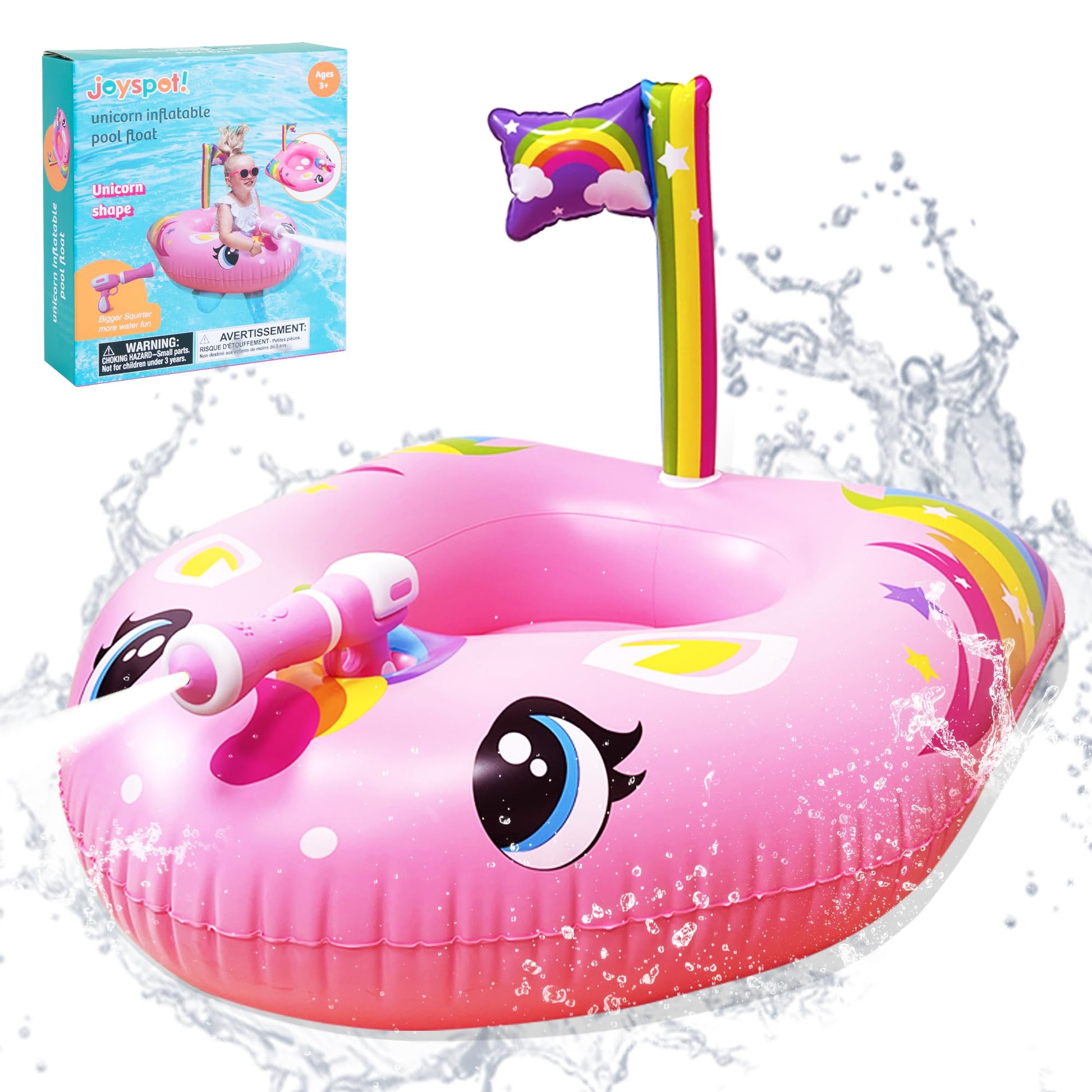 Unicorn Pool Float for Kids with Water Gun, Inflatable Pool Floatie Toy