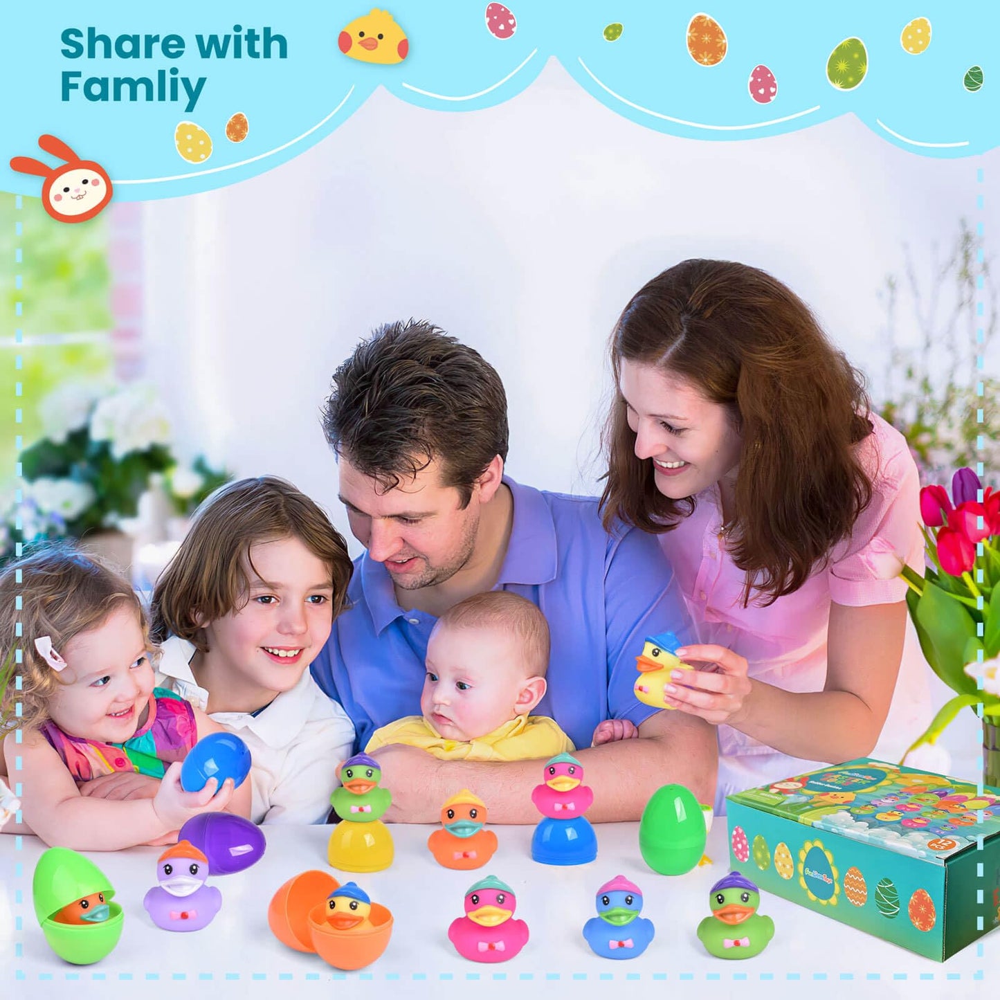 12 PCS Prefilled Easter Eggs with Rubber Duck Toys, Easter Basket Stuffers, Easter Egg Fillers, Bath Toy Squirters, Bathtub Toys for Kids