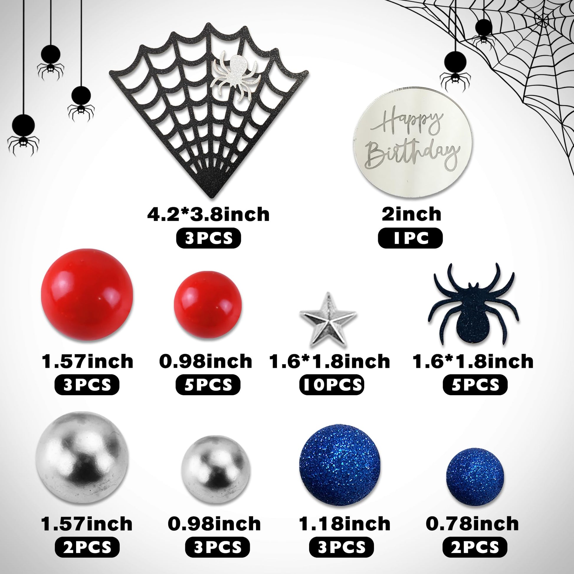 Spider Cake Topper with Spider Web Balls Stars for Spider Theme Birthday Supplies (Spider)