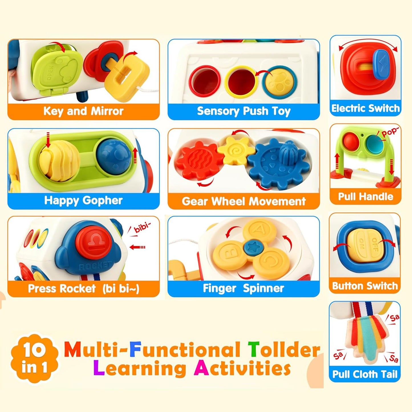 Busy Cube for Toddlers 1 Years Old, Montessori Toys for 1 Year Old - Ideal Gifts for 1 Year Old Boys Girls - Airplane Plane Car Travel Toys for 6