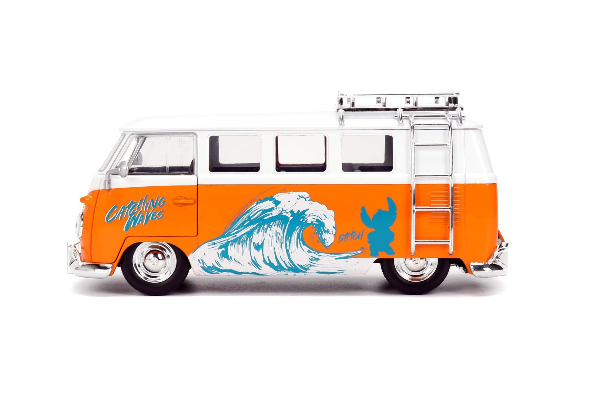 Jada Hollywood Rides Disney Stitch Volkswagen Bus - 1:24 Scale Die-Cast Model with Opening Doors & Die-Cast Stitch Figure - Toy for Collectors & Kids