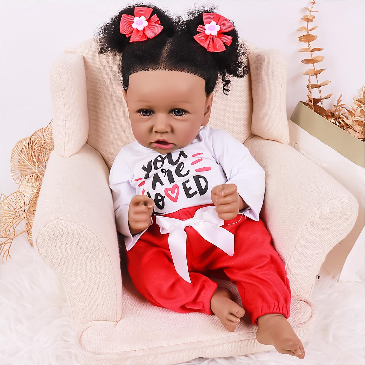 kgniess me Lifelike Black Reborn Baby Dolls 22 Inch Baby Soft Body Realistic Newborn Baby Dolls African American Real Life Baby Dolls Cloth Body Doll