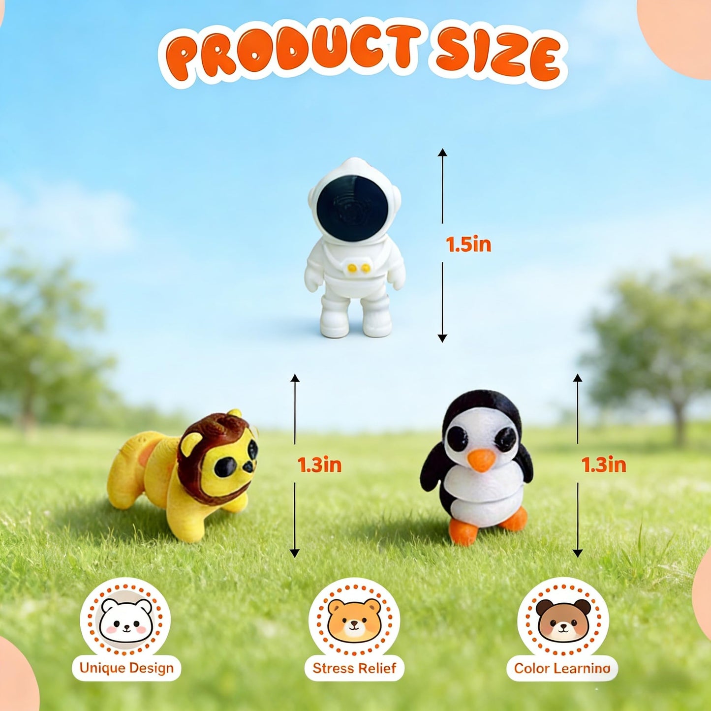 CNSTAR 50PCS Mini 3D Printed Animal Figurines Bulk, Articulated Flexible Fidget Toy Mystery Set, Random Small Animal Figures for Kids Classroom