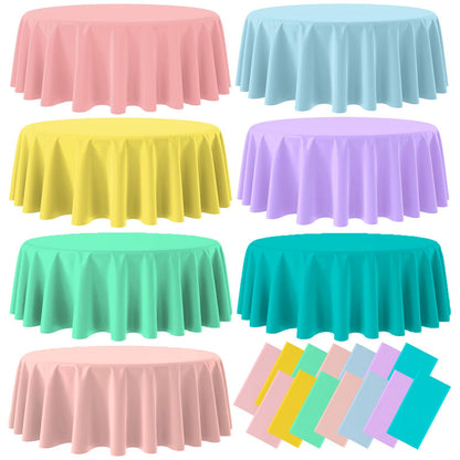 TUZIANAN 14-Pack Plastic Tablecloths, 84 Inch Round Disposable Table Covers, Pastel Rainbow Mix Color, for Baby Shower,Bridal,Wedding, Easter,Birthday