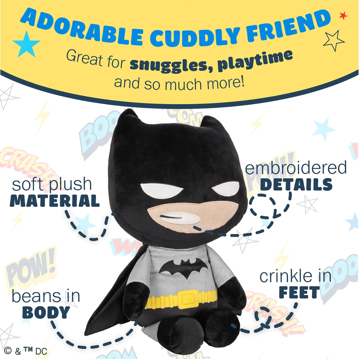 Kids Preferred DC Batman Plush, Beans in Body & Crinkle Feet, Extra Soft Stuffed Animal Toy for Baby and Toddler Boys & Girls - 25 Inch Size