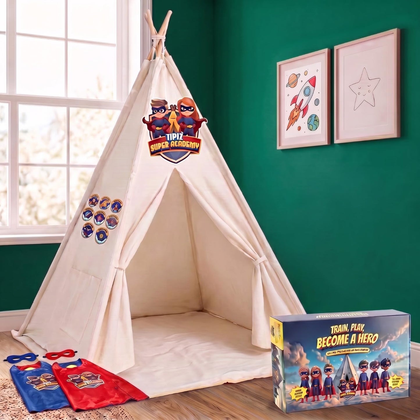 Tipiz Super Academy Teepee Tent for Kids, Indoor & Outdoor Play Tent, Playhouse for Boys & Girls, Adventure Gift for Children