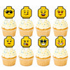 Funny Emoji Cup Cake Toppers for Boys Birthday Building Block Style Birthday Cake Decorations 16PCS