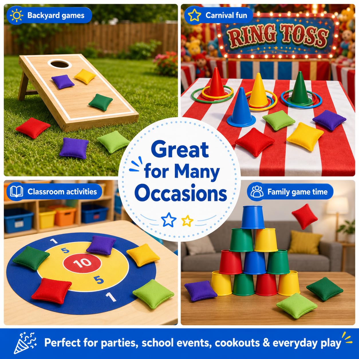 Halloluck 12 Pack 2inch/5cm Nylon Bean Bags Children Family Adults Outdoor Yard Games Bean Bag Toss Carnival Toy Bean Bag Toss Game