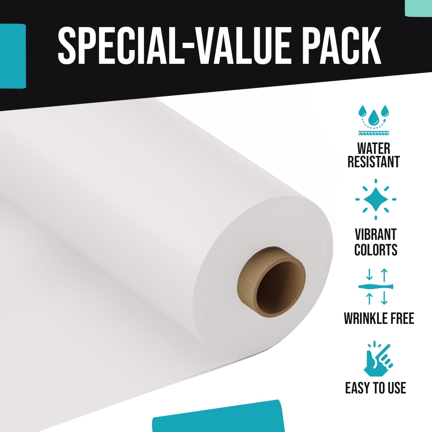Exquisite Basic White Plastic Table Cover Roll 40" X 300' Table Cloth Plastic Cover Roll - Economy Value Banquet Rolls - Disposable Tablecloth Rolls