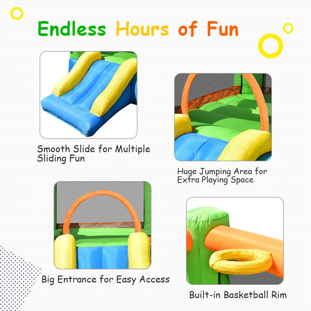 HONEY JOY Inflatable Bounce House, Blow up Moon Bounce for Kids w/Slide, Giant Jumpy Area, Ocean Ball Pit, Basketball Rim, Stakes, Jumping Bouncy
