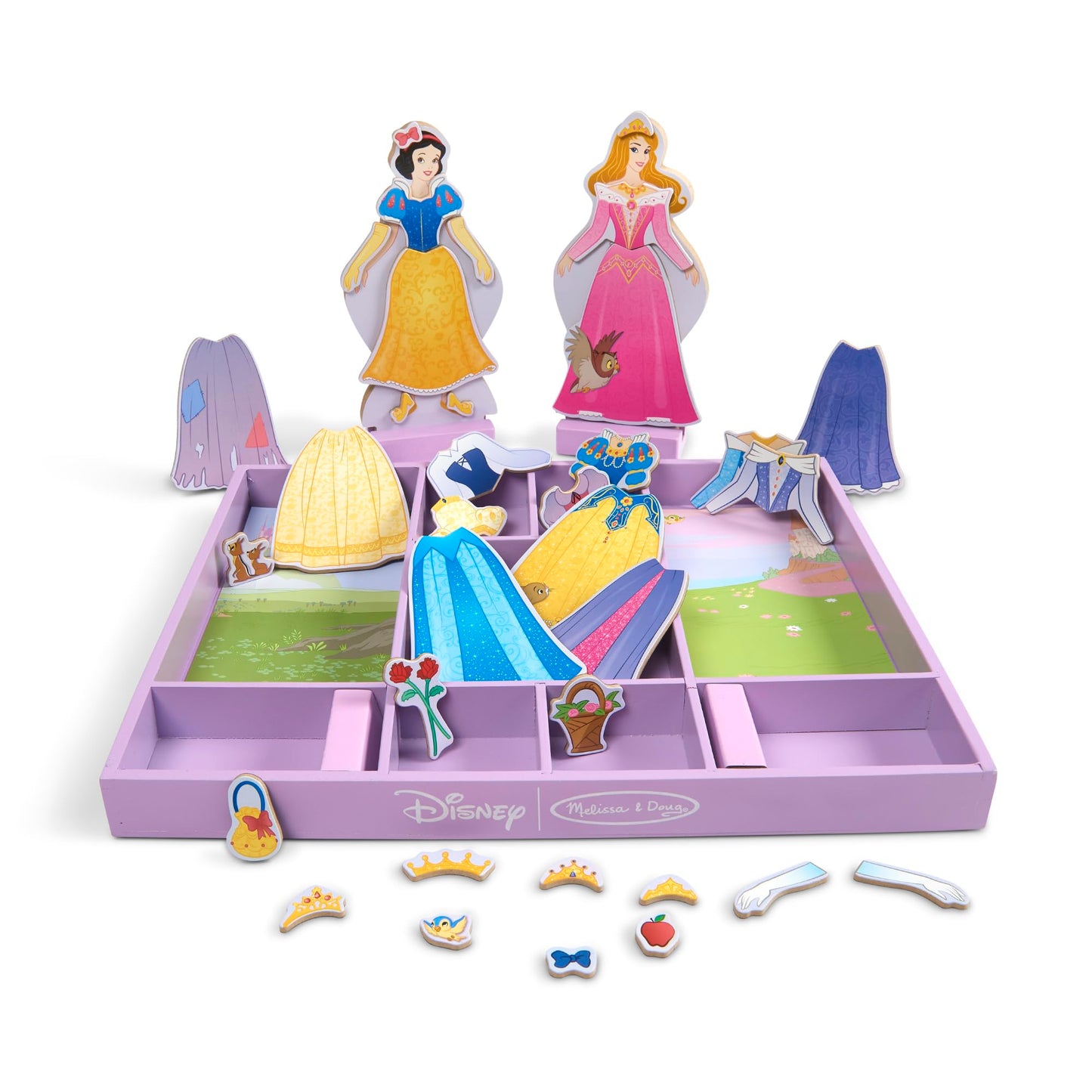 Melissa & Doug Disney Sleeping Beauty and Snow White Magnetic Dress-Up Wooden Doll Pretend Play Set (40+ pcs), Pretend Play & Preschool Toys for Kids