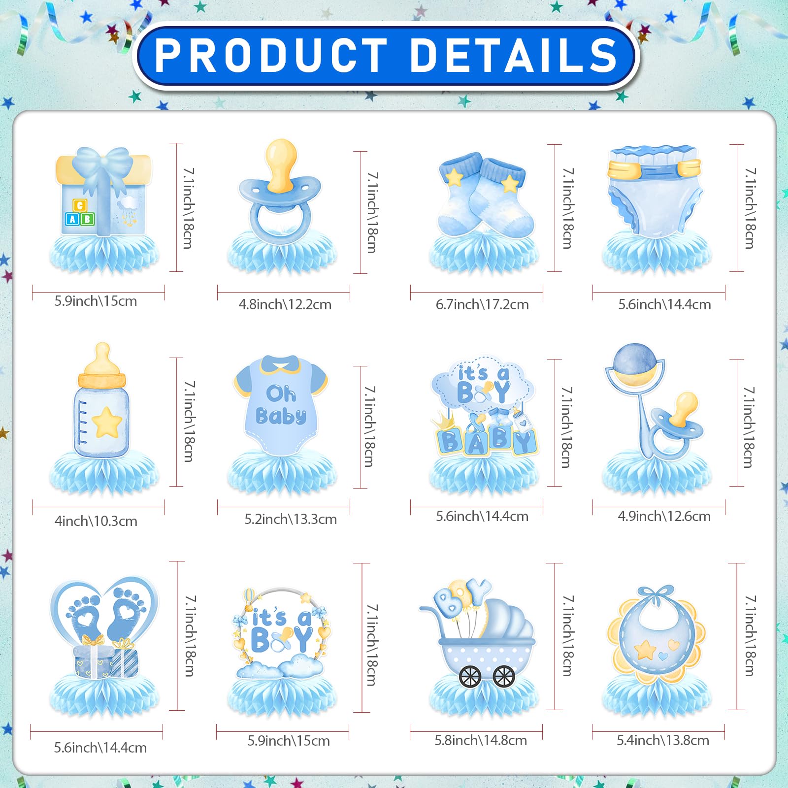 Baby Shower Centerpieces for Tables Boy: 12Pcs It's A Boy Baby Shower Honeycomb Centerpieces Baby Boy Baby Shower Decorations It's A Boy Baby Shower