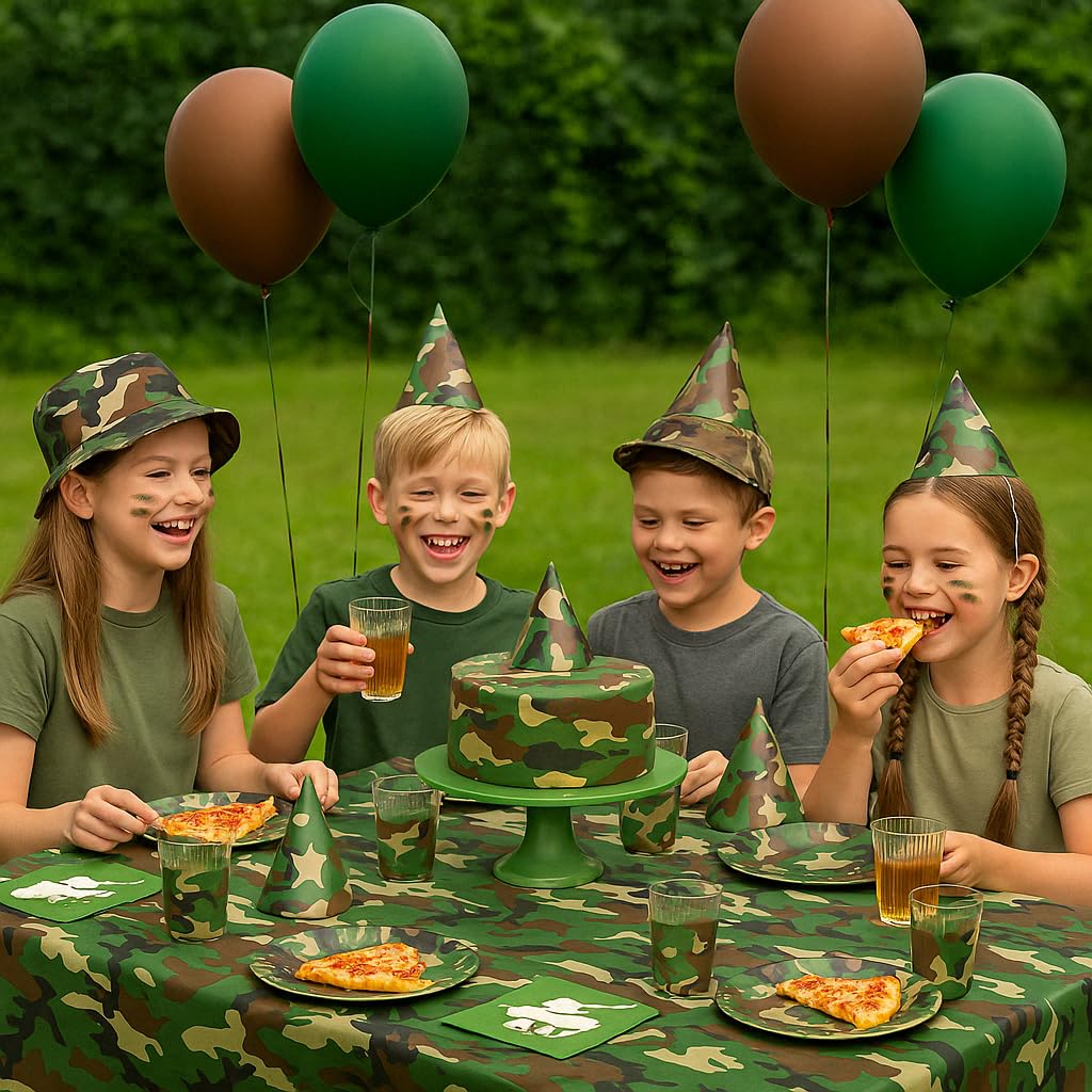 Oojami Pack of 4 Camouflage Plastic Tablecover - 54? x 108? Rectangular Camo Tablecloth - Ideal for Outdoor BBQ, Hunting Theme, Military Party