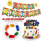 Building Blocks Themed Birthday Party Decorations Pack - Includes Glitter Cake Topper Banners and Balloons - Summer Colorful Themed Bday Party Pack