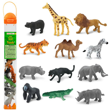 Safari Ltd. Wild TOOB - 12 Mini Figurines: Giraffe, Bear, Tiger, Camel, Lion, Crocodile, Gorilla, Hippo, Rhino, Zebra, Panther, Elephant - Educational