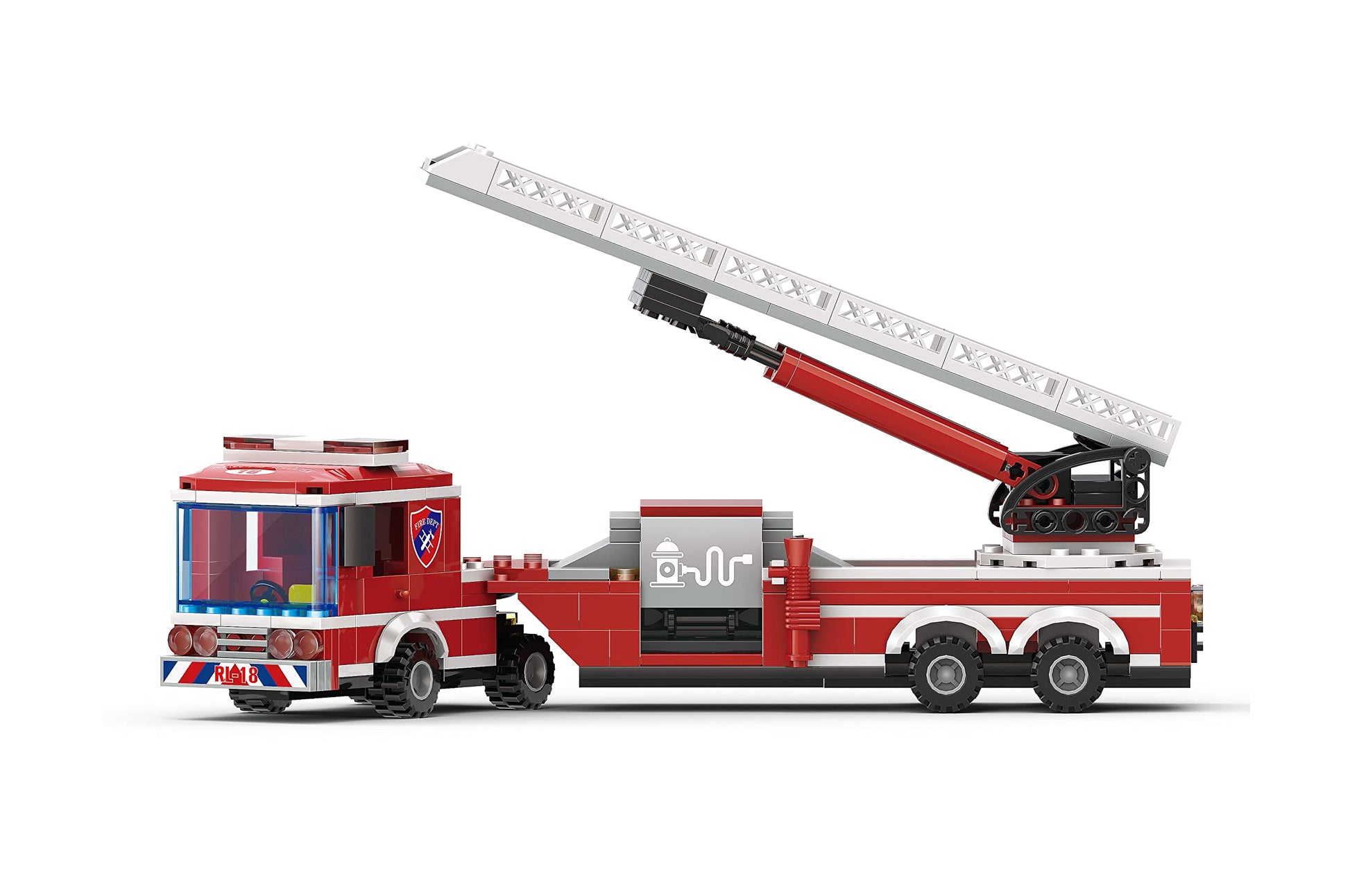 Apostrophe Games Fire Truck Building Block Set - 294 Pieces - Fire Fighter Building Blocks (Extended Ladder Firetruck), Learning and Education