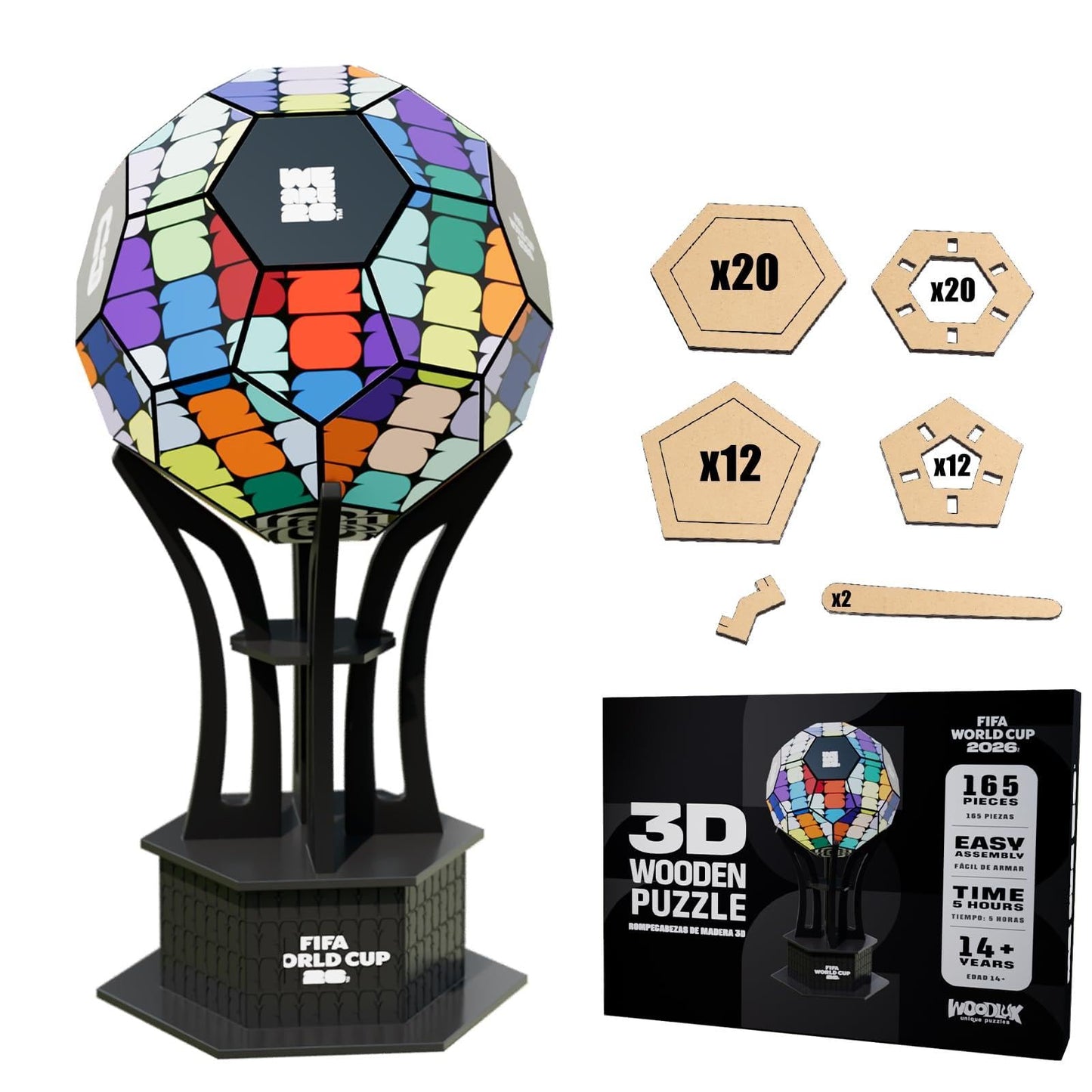 Official FIFA World Cup 2026 Trophy Building Set - 3D Wooden Trophy Puzzle, 165-Piece DIY Building Model Craft Kit, Collectible Sports Decor & Gift