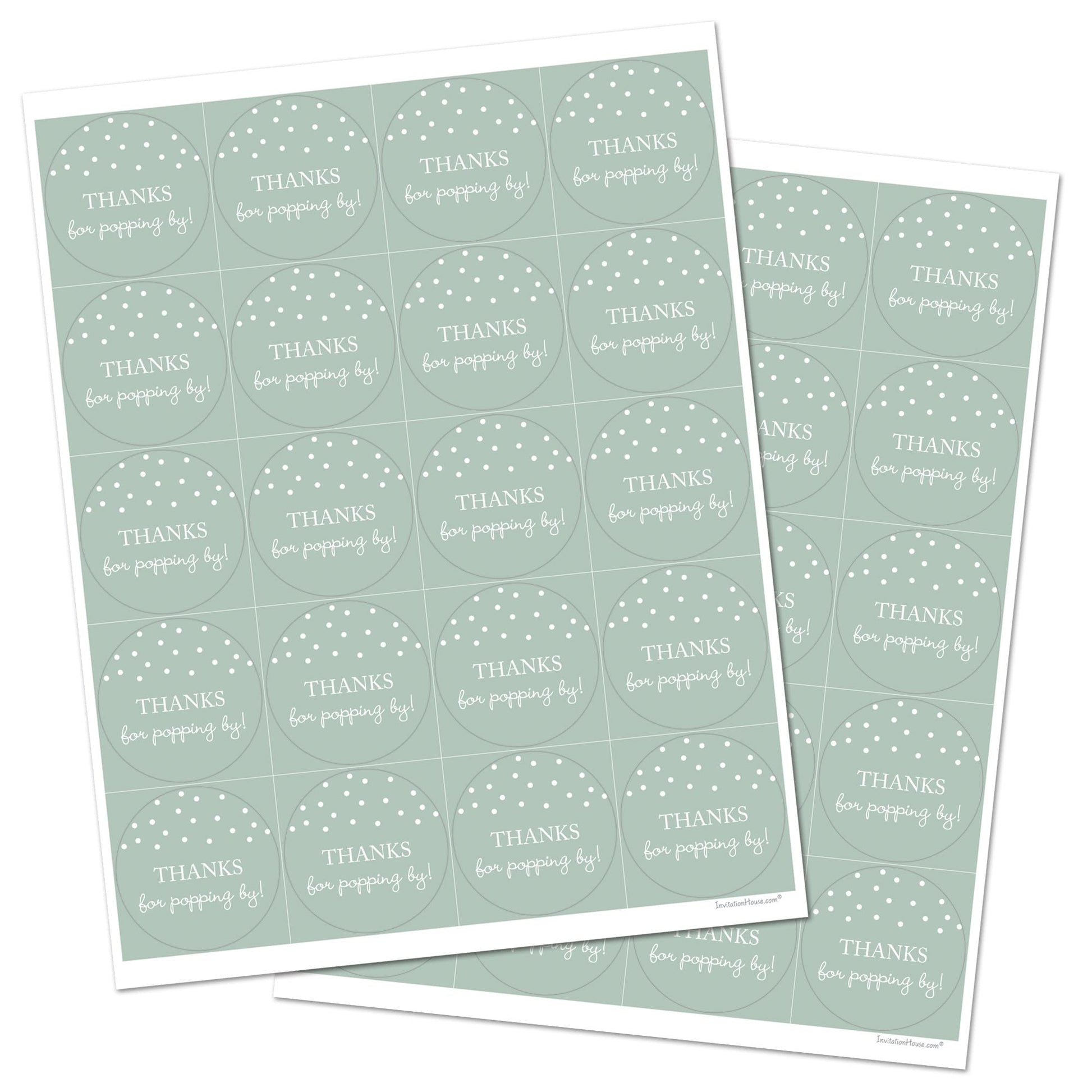 40 Thanks for Popping By! Popcorn Favor Stickers (White on Mint)