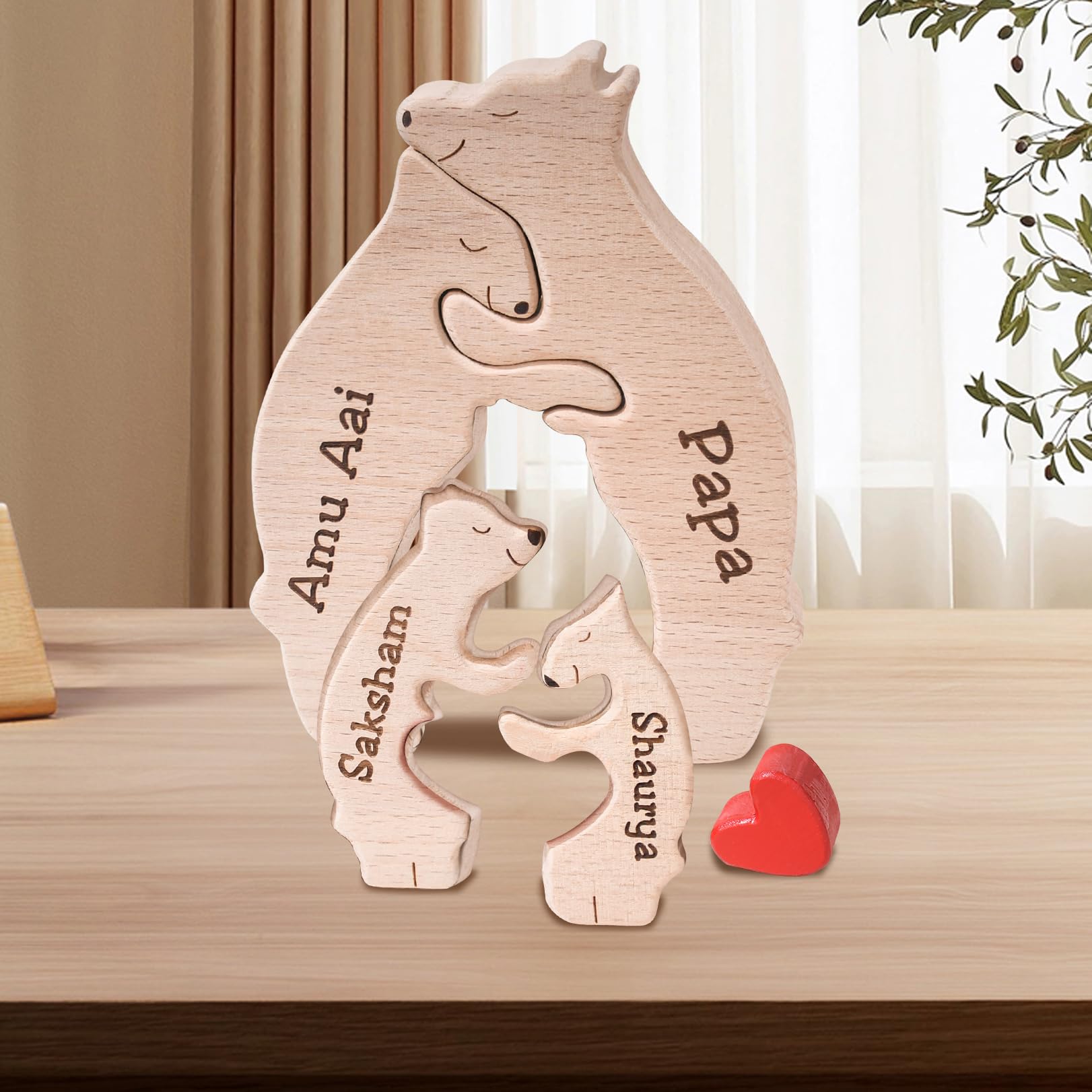 Personalized Wooden Bear Puzzle Family Name Sculpture Wooden Decor Gift