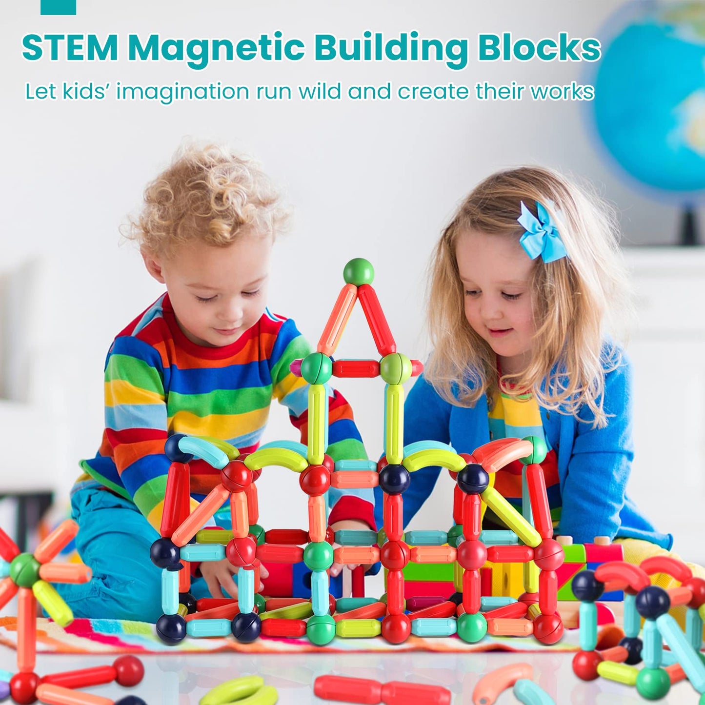 BAKAM Magnetic Building Blocks for Kids Ages 4-8, STEM Construction Toys for Boys and Girls, Large Size Magnetic Sticks and Balls Game Set for Kid’s