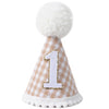 MAMUXI Gingham Style 1st Birthday Party Hat - Beige Gingham Hat for Dogs