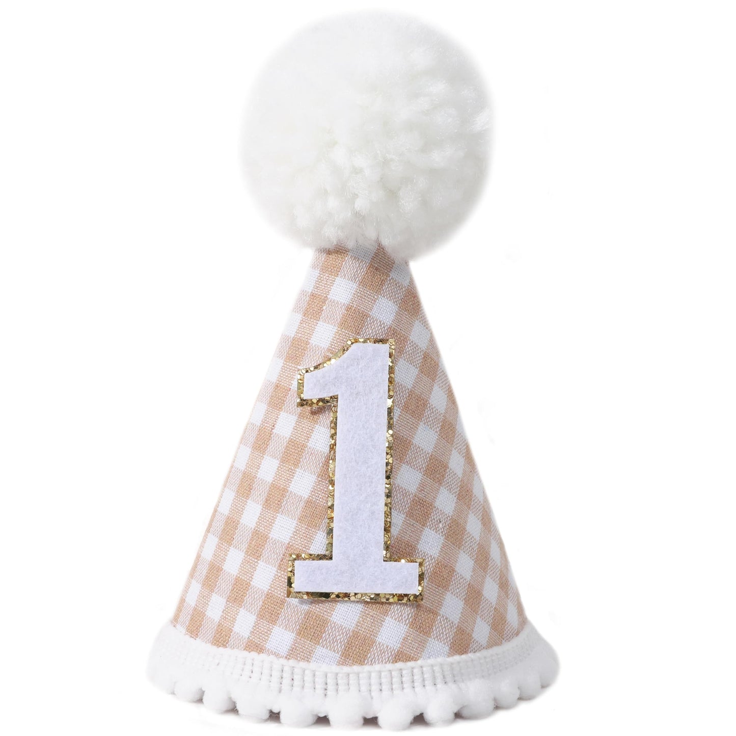 MAMUXI Gingham Style 1st Birthday Party Hat - Beige Gingham Hat for Dogs
