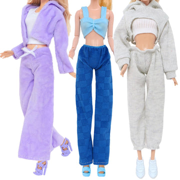BLIJOLA 3 Sets Handmade Doll Clothes for 11.5 inch Girls Dolls Accessories, Spring Summer Winter Sport Style Outfits with Pants & Shoes