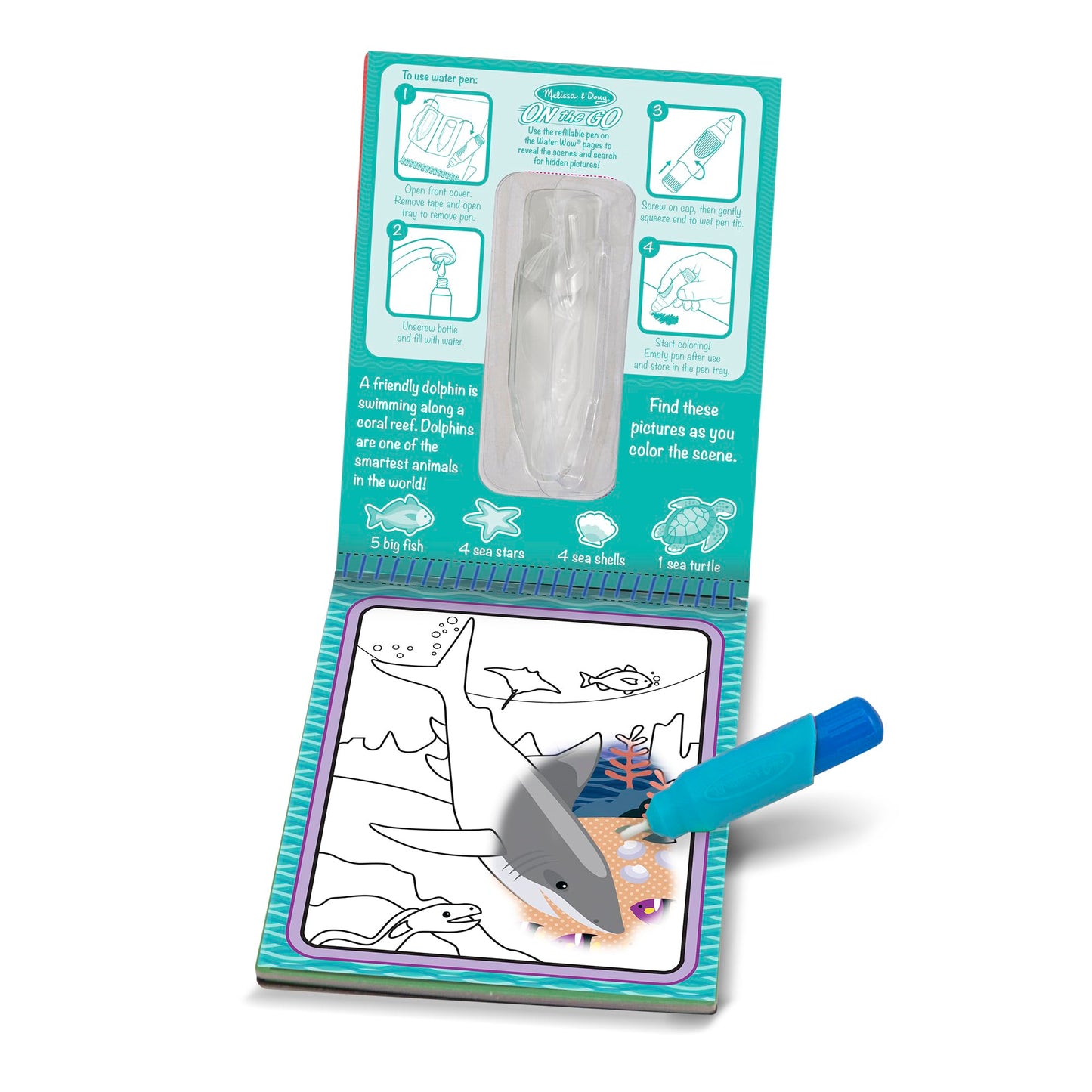 Melissa & Doug On the Go Water Wow! Reusable Color with Water Activity Pad 6-Pack, Sports, Occupations, Adventure, Safari, Under the Sea, Animals -