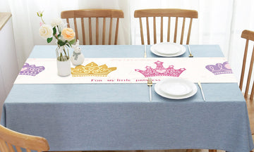 whooplaArt Double-Layer Table Runner Bed Runner Princess Birthday Party Kids Girls Pink Crown Decorative Long Tablecloth Bed Scarf Farmhouse Dining