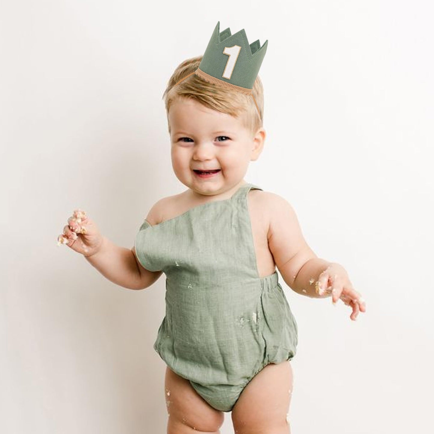 Agvgaza Wild One Birthday Crown - Safari Jungle 1st Birthday Hat for Boys and Girls, Deep Green Woodland First Cake Smash Photo Props