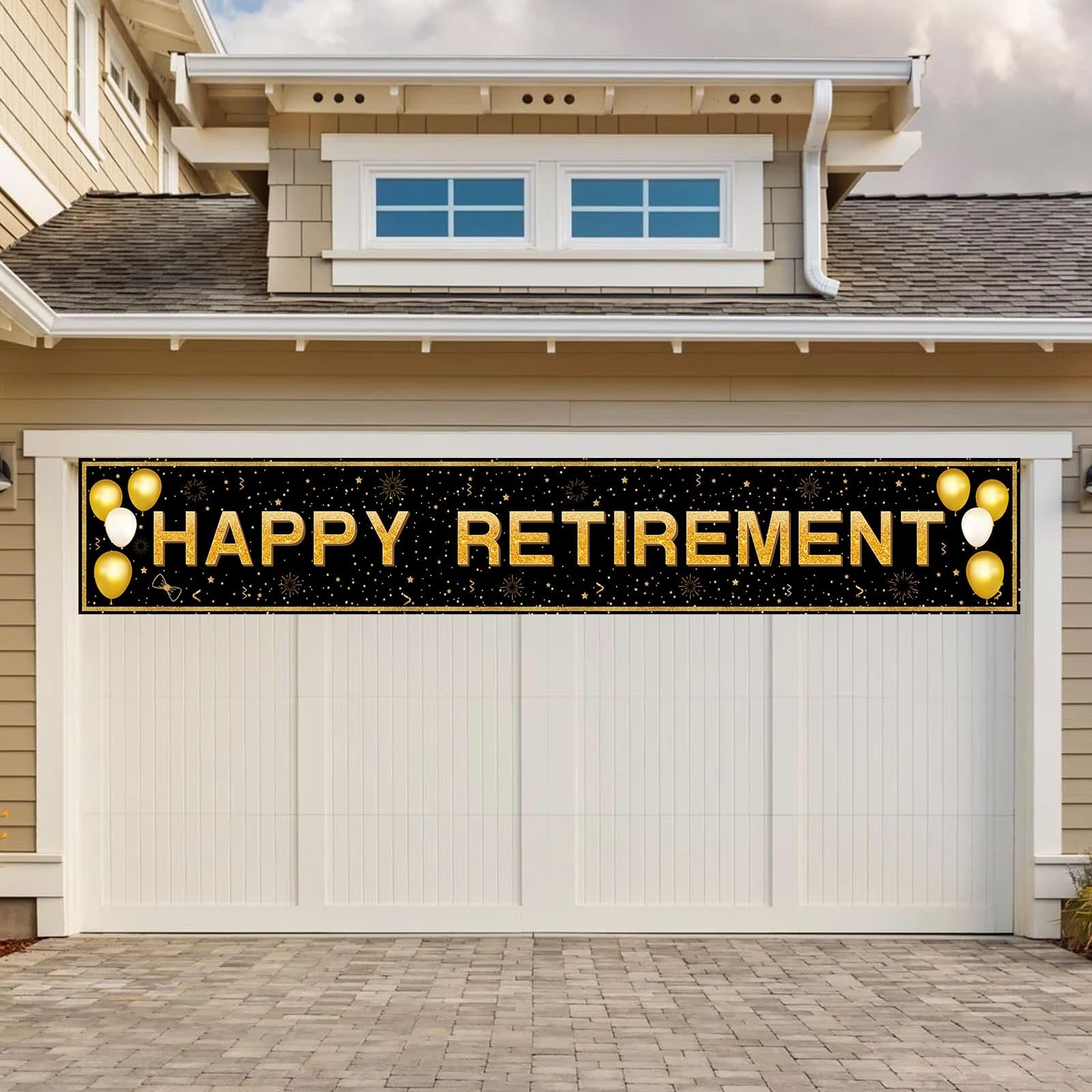 ANATANOWOR Retirement Party Decorations, Large Black and Gold Happy Retirement Banner, Retirement Party Decorations Men, Retirement Banner for Women
