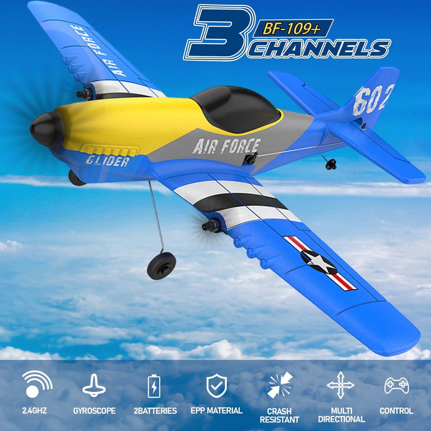Toileum RC Plane Drone, 3 Channel RC Remote Control Airplane,2.4GHz with 2 Batteries 6-axis Gyro Stabilizer,Foam Airplanes Toy Planes for Kids Boys