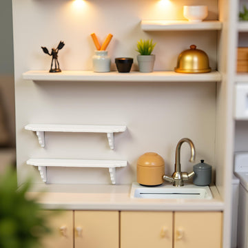 2 Pcs White Dollhouse Wall Shelf,1:12 Scale Miniature Dollhouse Accessories,Doll House Storage Wall Shelf for Kitchen Scene Décor Accessories,DIY