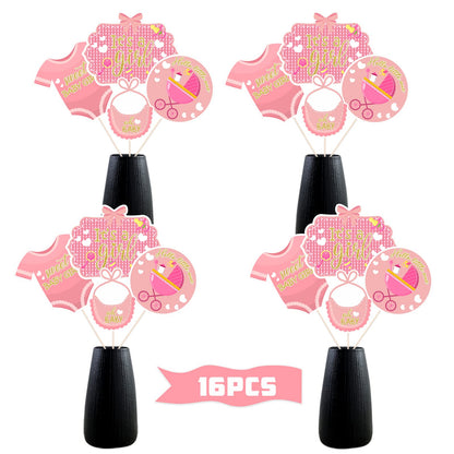 It’s a Girl Centerpiece Sticks, Sweet Pink Gender Reveal Party Decorations - Baby Shower Party Decor - Home Decorations Supplies - 16PCS