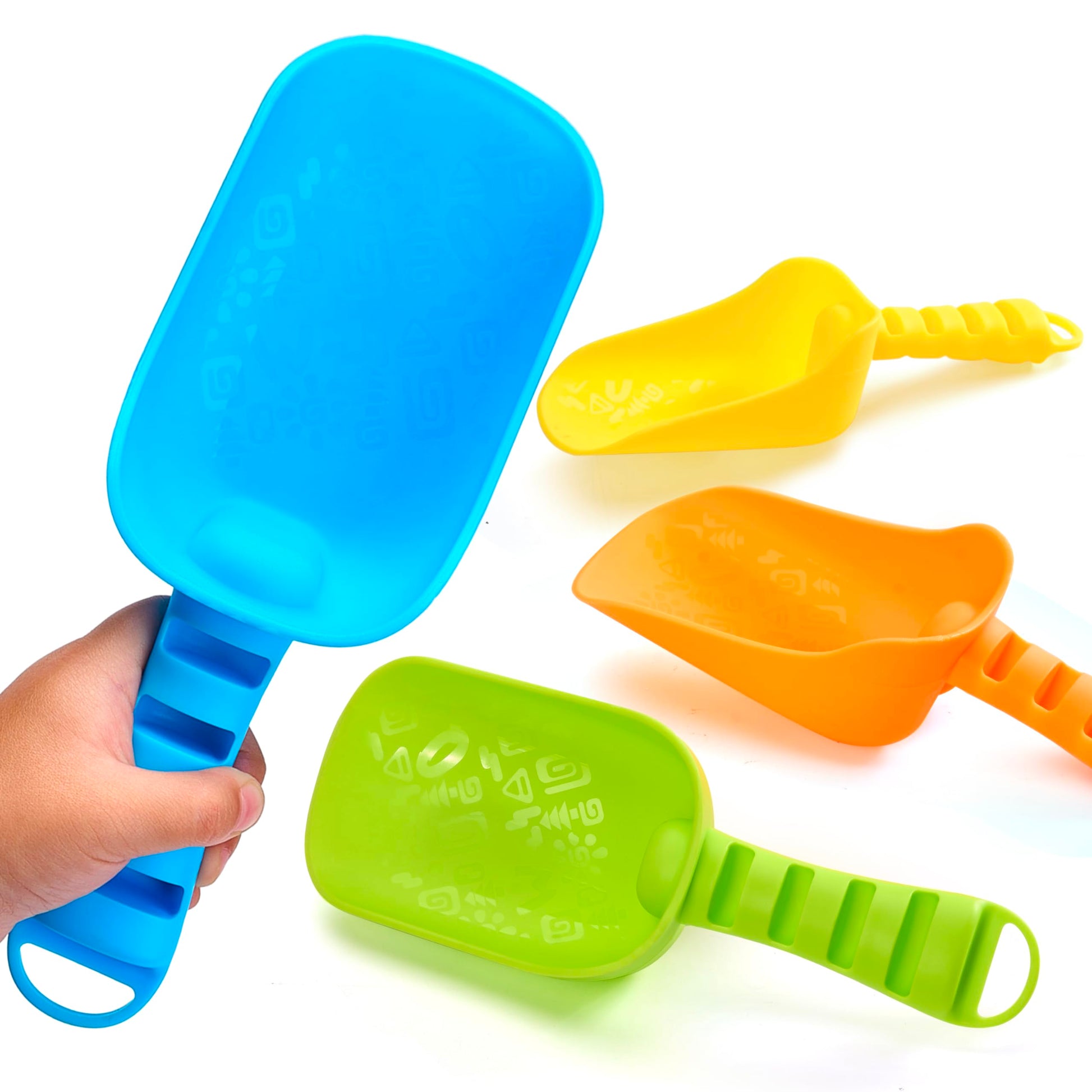 Sloosh Beach Sand Shovels for Kids - 4 Packs Shovels Colorful Scoops Travel Sand Toys for Toddlers Kids Outdoor Digging Play, Heavy Duty Plastic