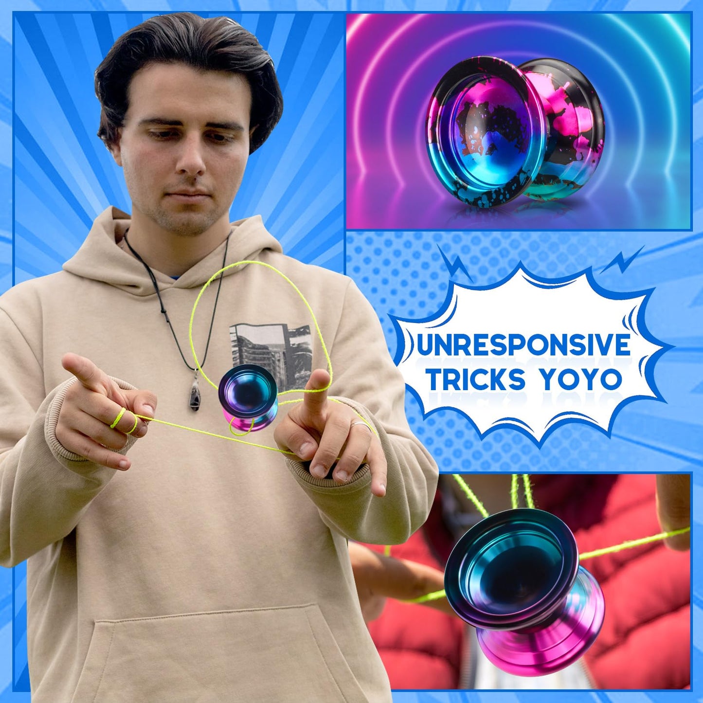 FETESNICE Responsive & Unresponsive Metal Yoyo Set for Kids Beginners