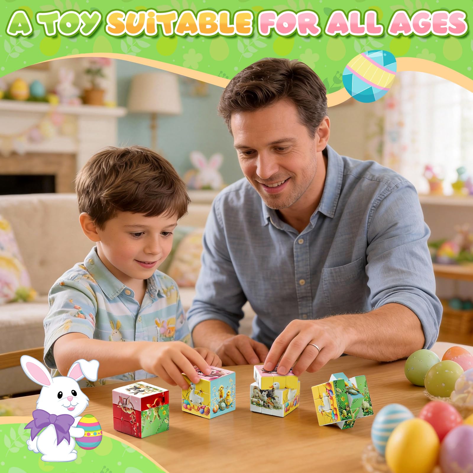 Speed Cube 3x3 Easter Basket Stuffers - Stickerless Turning Speedly Quick Magic Cubes 1.4" Puzzle Game Brain Toy, Egg Fillers Party Favors for Kids