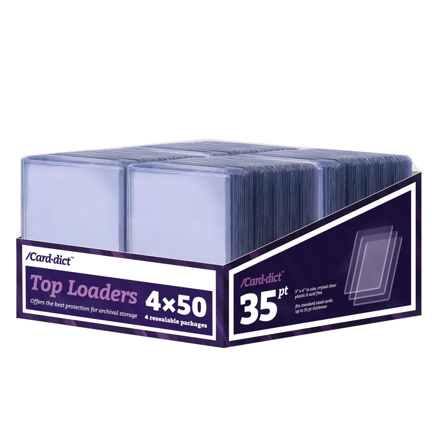 /CARD·DICT 200ct Top Loaders Compatible with Trading Card 35pt 3” x 4“ Rigid Sports Cards Protectors, Hard Plastic Sleeves Toploader for MTG, Yugioh