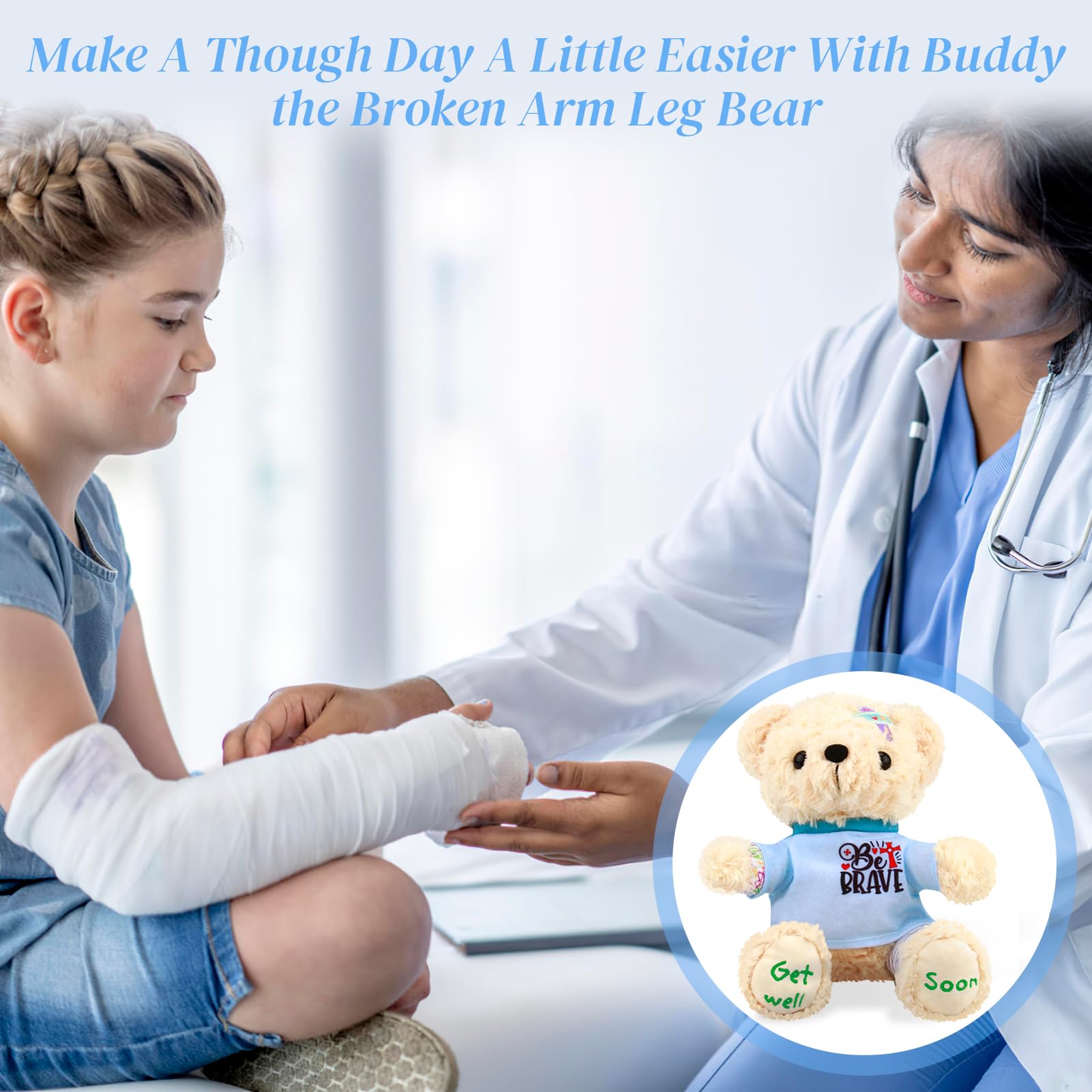 Get Well Soon Gifts for Kids - Get Well Soon Bear Stuffed Animal, Broken Arm Leg Gifts for Kids Adult After Surgery, 8 Inch Soft Get Well Teddy Bear